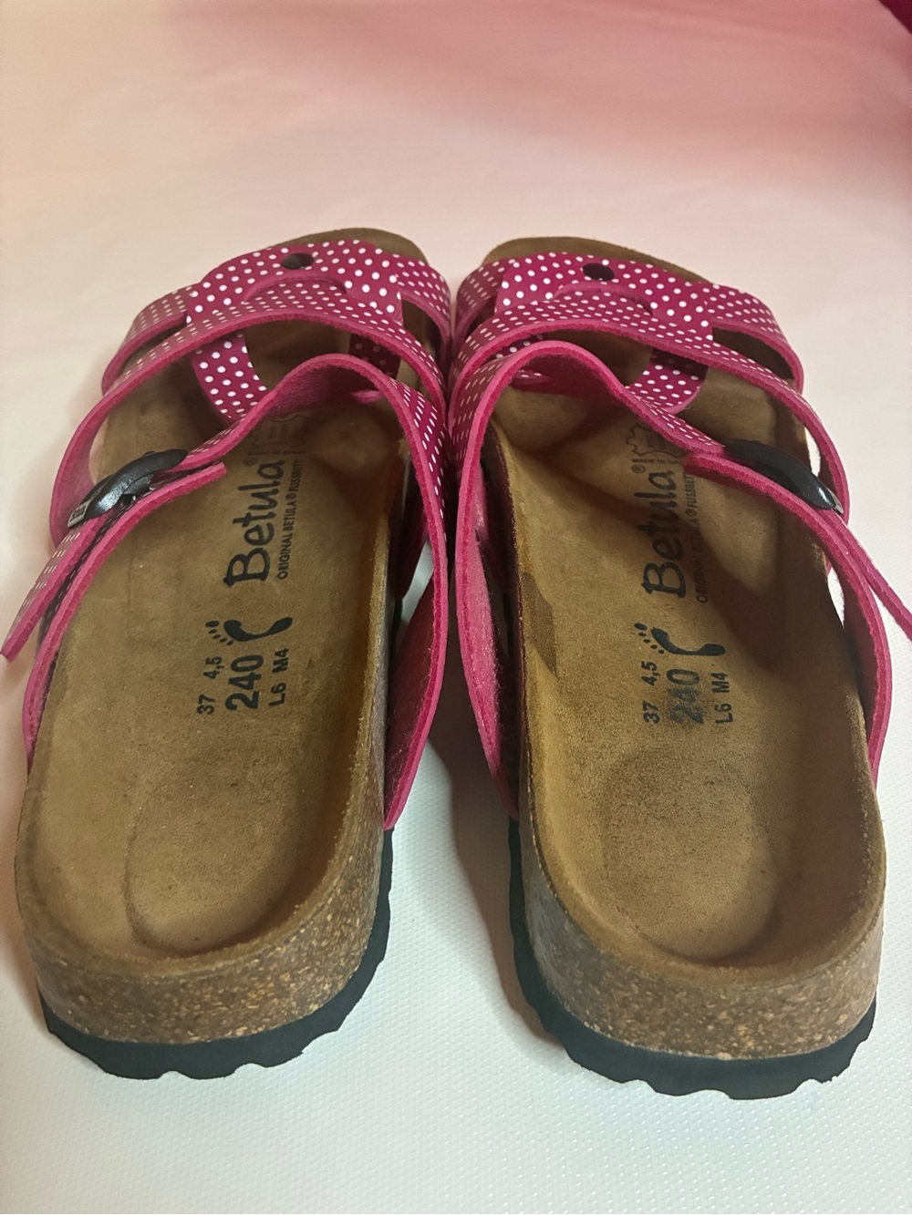 Betula Birkenstock Hot Pink Polka Dot Cork Footbed Sandals